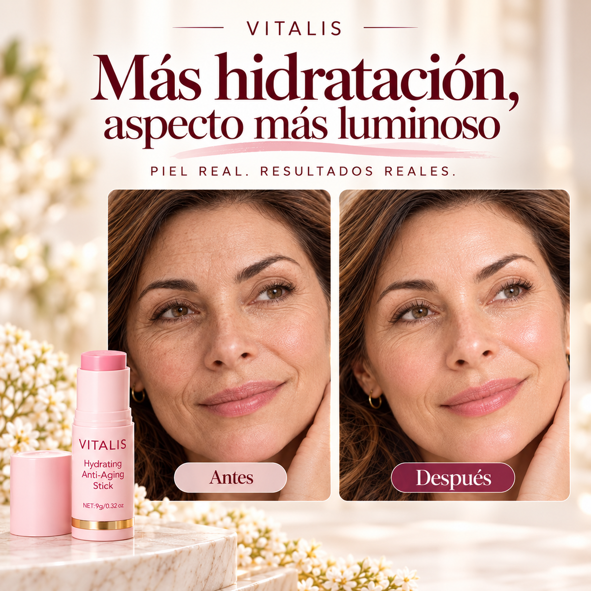 Aplicando VITALIS directamente en la mejilla